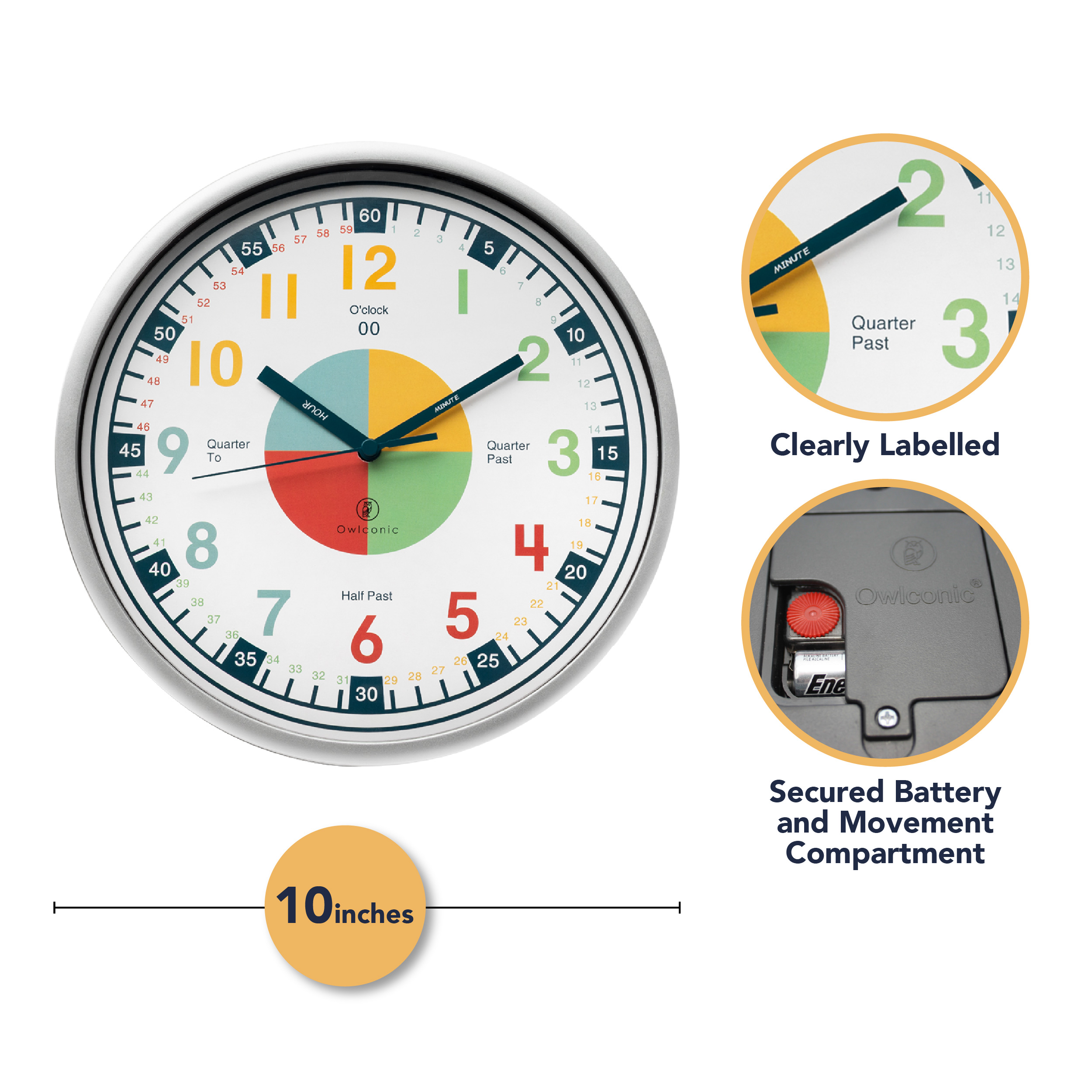 10 inch Clearly Labeled Learn the Time Clock